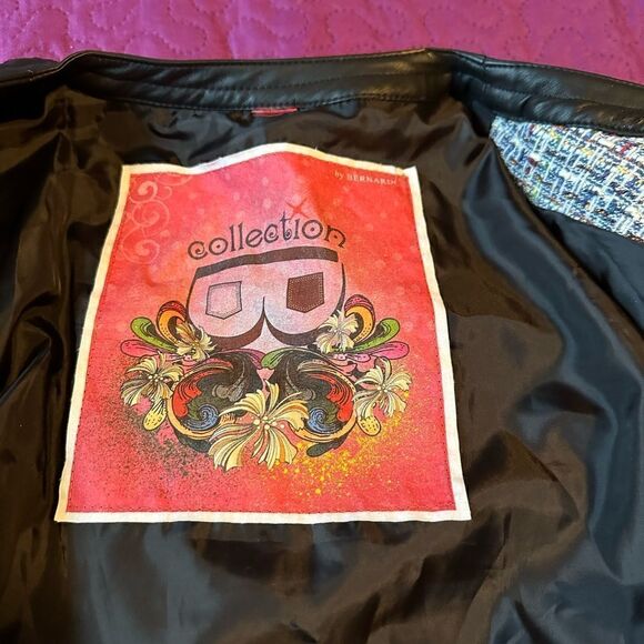 Bernardo collection tweed jacket with snaps and faux leather accents med - Picture 3 of 8